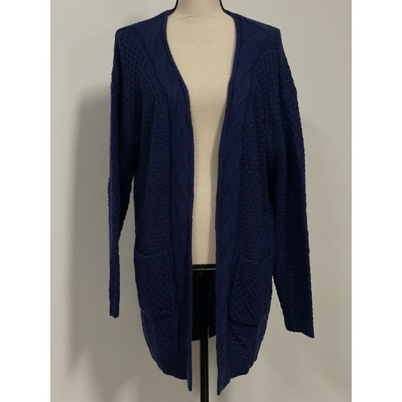 Grecerelle Sweaters - Grecerelle Open Front Acrylic Cardigan Blue Size L